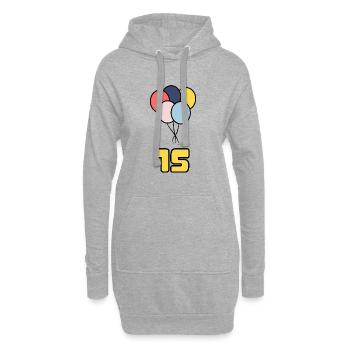 15. 15 JAHRE. 15-jähriges JUBILÄUM. GEBURTSTAG 15 JAHRE. - Hoodie-Kleid - Grau meliert - Vorne