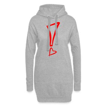 Point d'exclamation avec coeur rouge - Sweat-shirt à capuche long Femme - gris chiné - Devant