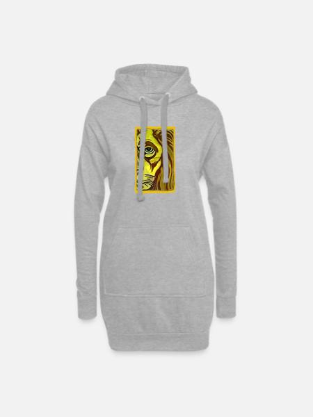Lion Portrait in Yellow-Brown Style Lion Portrait - Hoodie Dress - heather grey