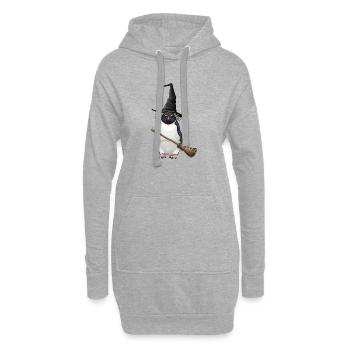 Lustiger Halloween Pinguin Hexe mit Besen Cartoon - Hoodie-Kleid - Grau meliert - Vorne