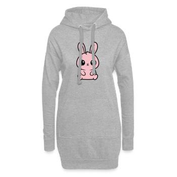 Kawaii Hase Rosa Große Augen Süß - Hoodie-Kleid - Grau meliert - Vorne