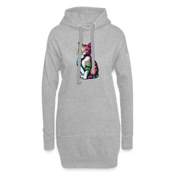 Nachdenkliche Pop-Katze Farbexplosion - Hoodie-Kleid - Grau meliert - Vorne