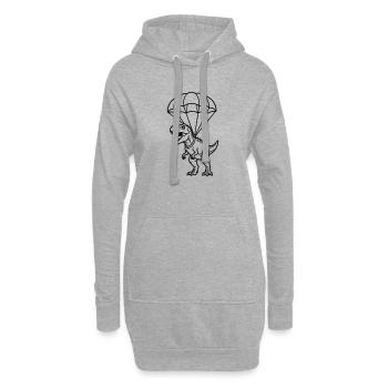 T Rex avec parachute - Sweat-shirt à capuche long Femme - gris chiné - Devant