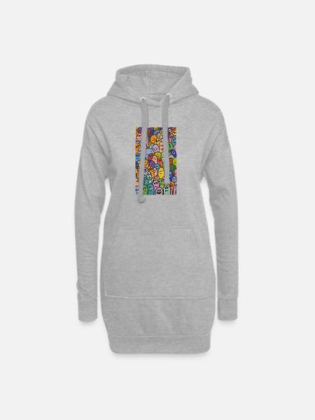 Buntes Doodle Geister Muster - Lustige Gesichter - Hoodie-Kleid - Grau meliert