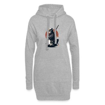 Kawaii Neko Samurai : chat samouraï - Sweat-shirt à capuche long Femme - gris chiné - Devant