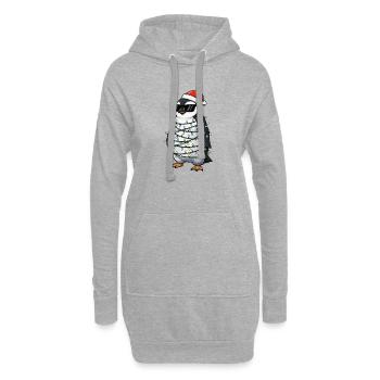 Süßer Pinguin Weihnachten mit Lichterkette Cartoon - Hoodie-Kleid - Grau meliert - Vorne