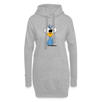 Humorvoller Cartoon-Vogel mit großen Augen - Hoodie-Kleid - Grau meliert - Vorne
