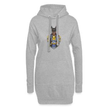 Chevalier chien race Doberman avec armure - Sweat-shirt à capuche long Femme - gris chiné - Devant