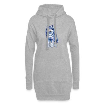 Motif moderne de loup polygonal dans des tons de bleu - Sweat-shirt à capuche long Femme - gris chiné - Devant