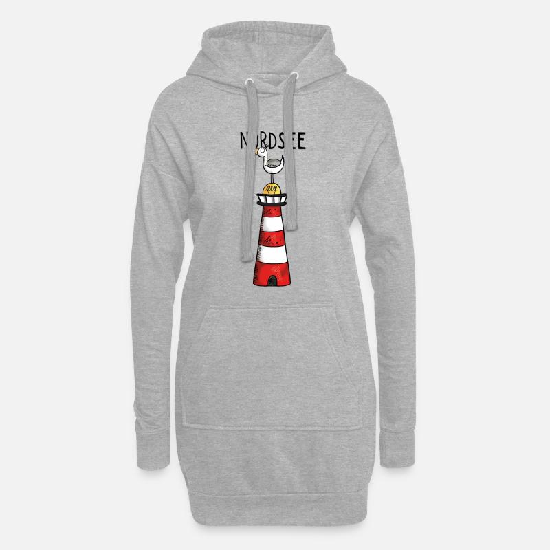 Nordsee Leuchtturm - Möwe - Comic - Geschenk - Hoodie-Kleid - Grau meliert