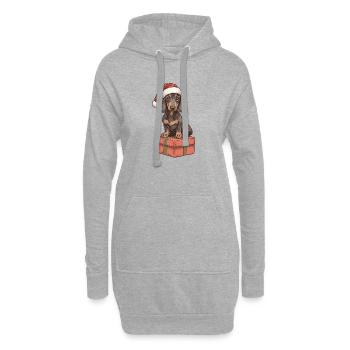 Weihnachts-Dackel mit Geschenk – Süßes Xmas Motiv - Hoodie-Kleid - Grau meliert - Vorne