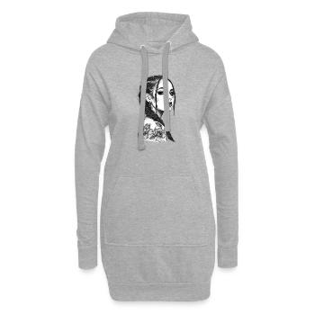 Élégante Line Art Femme - Style de tatouage floral - Sweat-shirt à capuche long Femme - gris chiné - Devant