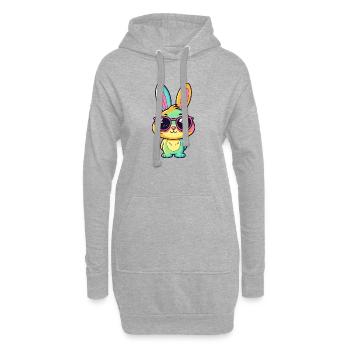 Lapin coloré et lunettes rétro - Sweat-shirt à capuche long Femme - gris chiné - Devant