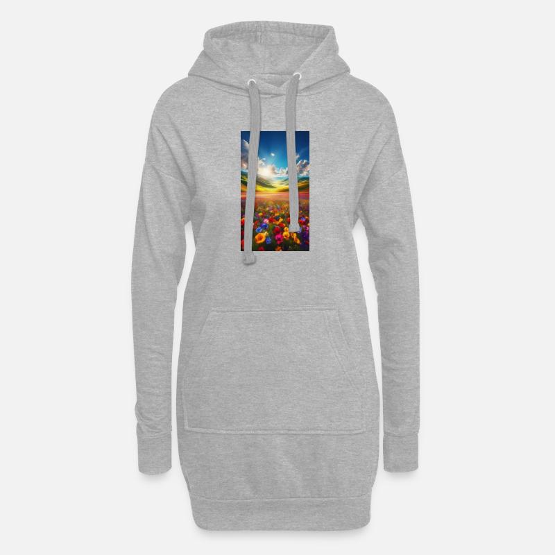 Regenbogenwiese im Sonnenlicht - Hoodie-Kleid - Grau meliert