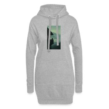 Schwarze Katze am Bergbalkon – Asian Zen Design - Hoodie-Kleid - Grau meliert - Vorne