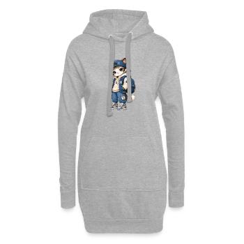 Kitten Streetwear mit blauer Kapuze - Hoodie-Kleid - Grau meliert - Vorne