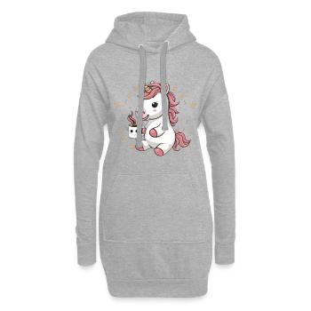 Licorne kawaii buvant du cacao - Sweat-shirt à capuche long Femme - gris chiné - Devant
