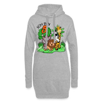 Ich bin 5 - 5. Geburtstag - Niedliche Tiere - Hoodie-Kleid - Grau meliert - Vorne