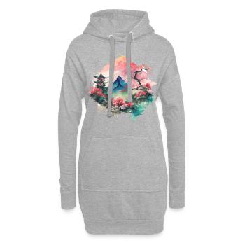Paysage asiatique à l’aquarelle - Sweat-shirt à capuche long Femme - gris chiné - Devant