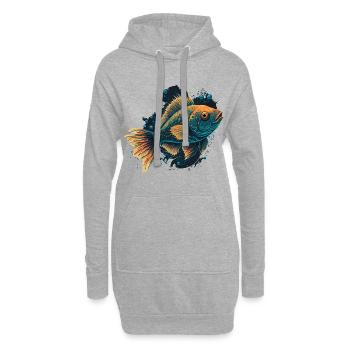 Fisch im Meer - Hoodie-Kleid - Grau meliert - Vorne