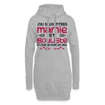 Zwei Titel Granny Bouliste | Oma, Pétanque - Hoodie-Kleid - Grau meliert - Vorne