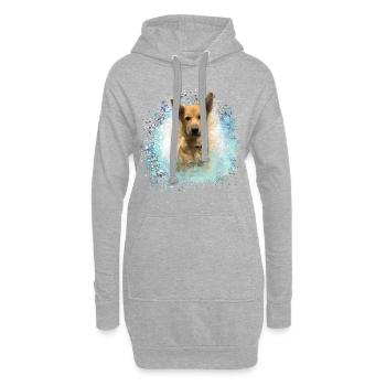 Canaan, chien, graffiti, beige, peinture, bleu - Sweat-shirt à capuche long Femme - gris chiné - Devant