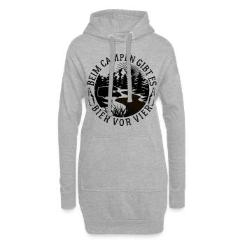 Beim Camping gibt es Bier vor vier - Spruch - Hoodie-Kleid - Grau meliert - Vorne