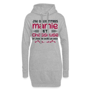 Zwei Titel Granny Hunter | Oma | Jagd - Hoodie-Kleid - Grau meliert - Vorne