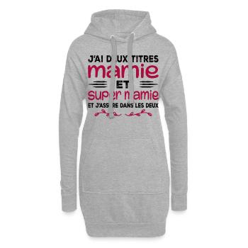 Ich habe zwei Titel: Oma und Super Oma, Geschenk, Oma - Hoodie-Kleid - Grau meliert - Vorne