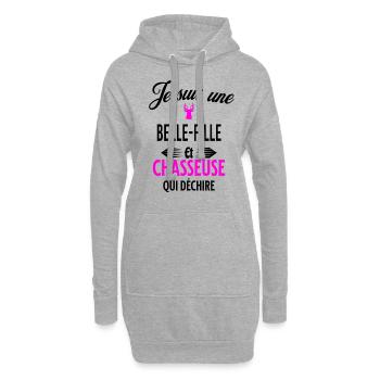 je suis chasseuse qui déchire et belle-fille - Sweat-shirt à capuche long Femme - gris chiné - Devant