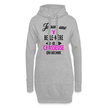 je suis chasseuse qui déchire et belle-mère - Sweat-shirt à capuche long Femme - gris chiné - Devant
