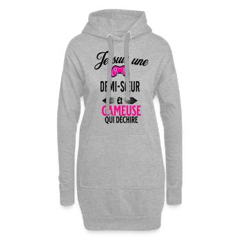 je suis gameuse qui déchire et demi-sœur - Sweat-shirt à capuche long Femme - gris chiné - Devant