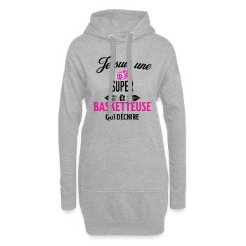 je suis basketteuse qui déchire et super - Sweat-shirt à capuche long Femme - gris chiné - Devant