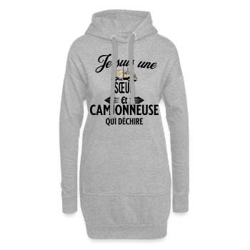 je suis camionneuse qui déchire et sœur - Sweat-shirt à capuche long Femme - gris chiné - Devant