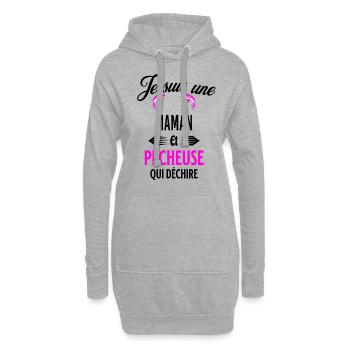 je suis pêcheuse qui déchire et maman - Sweat-shirt à capuche long Femme - gris chiné - Devant