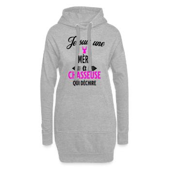 je suis chasseuse qui déchire et mère - Sweat-shirt à capuche long Femme - gris chiné - Devant