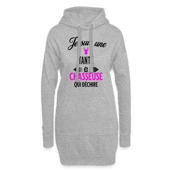 je suis chasseuse qui déchire et tante - Sweat-shirt à capuche long Femme - gris chiné - Devant