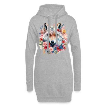 Wolf Wolfskopf Blumen Natur Wildnis Aquarell Kunst - Hoodie-Kleid - Grau meliert - Vorne