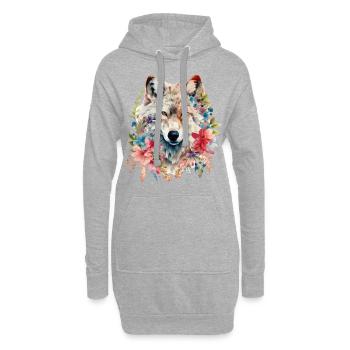 Wolf Wolfskopf Blumen Natur Wildnis Aquarell Kunst - Hoodie-Kleid - Grau meliert - Vorne