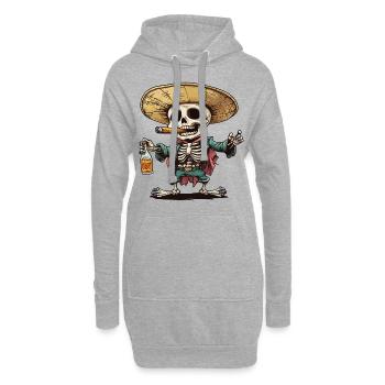 Skelett Totenkopf Totenschädel Zigarre Schnaps - Hoodie-Kleid - Grau meliert - Vorne
