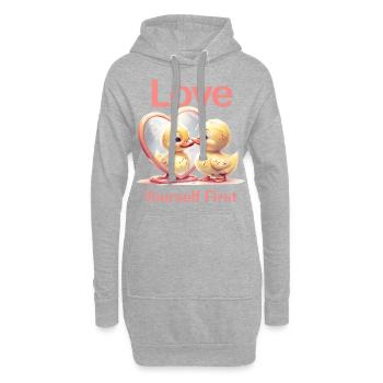 Cartoon Duck Admiring Reflection In Heart mirror - Hoodie Dress - heather grey - Front