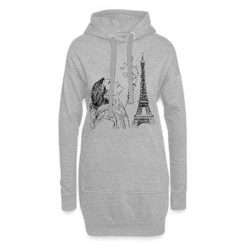 Paris Tour Eiffel France Femme Coeurs Line Art - Sweat-shirt à capuche long Femme - gris chiné - Devant