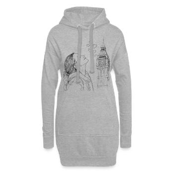 London Big Ben England Frau Herzen Line Art Kunst - Hoodie-Kleid - Grau meliert - Vorne