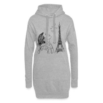 Paris Tour Eiffel France Femme Coeurs Line Art - Sweat-shirt à capuche long Femme - gris chiné - Devant