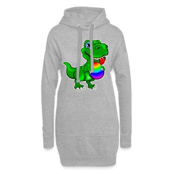 Dino mit Osterei - Hoodie-Kleid - Grau meliert - Vorne