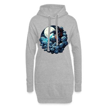 Mystischer Drache, der Wasser im Mondlicht spuckt - Hoodie-Kleid - Grau meliert - Vorne