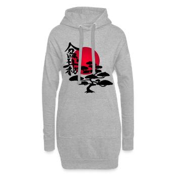 Schwarzer Baum und rote Sonne - Hoodie-Kleid - Grau meliert - Vorne