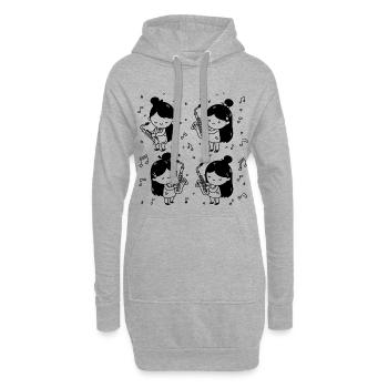 Dessin animé Saxophone Girl - Sweat-shirt à capuche long Femme - gris chiné - Devant