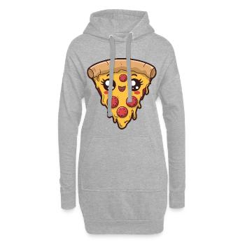 Kawaii Pizzastück - Hoodie-Kleid - Grau meliert - Vorne