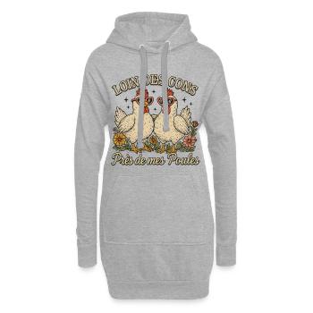 Loin Des Cons Près De Mes Poules Humour Cadeau - Sweat-shirt à capuche long Femme - gris chiné - Devant